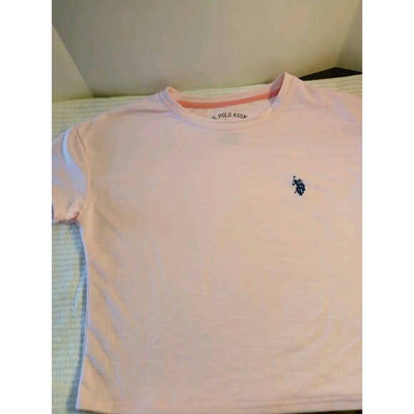 US Polo Assn Cropped T-shirt Pink Blue Logo Womens XS Stretchy Summer Vibes - Picture 12 of 16
